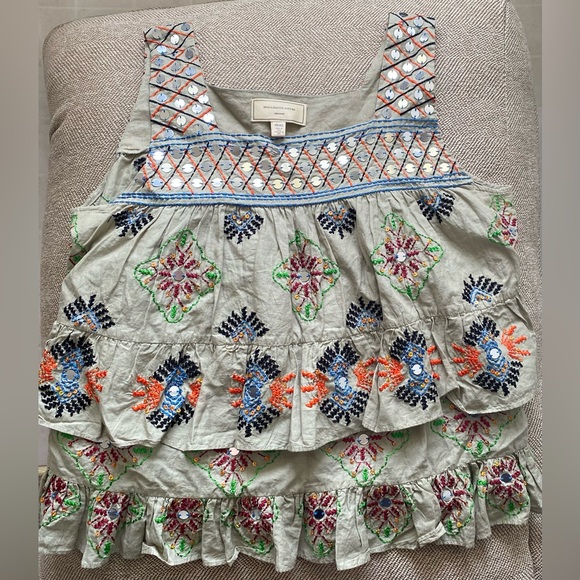 Moulinette Soeurs LIA Embellished Tank. Light Sage with Colorful Details. Size S - Picture 3 of 7